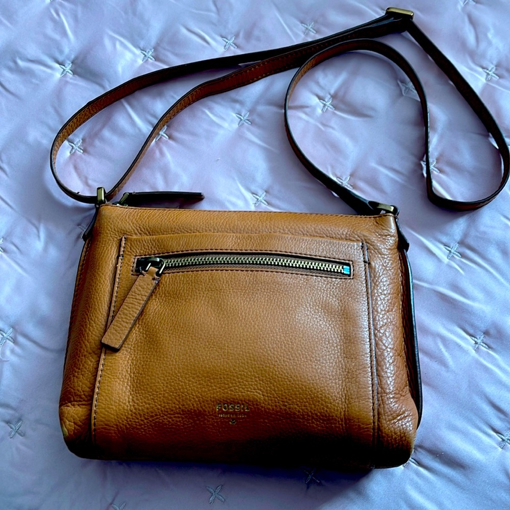 Fossil Tan Leather Crossbody Bag